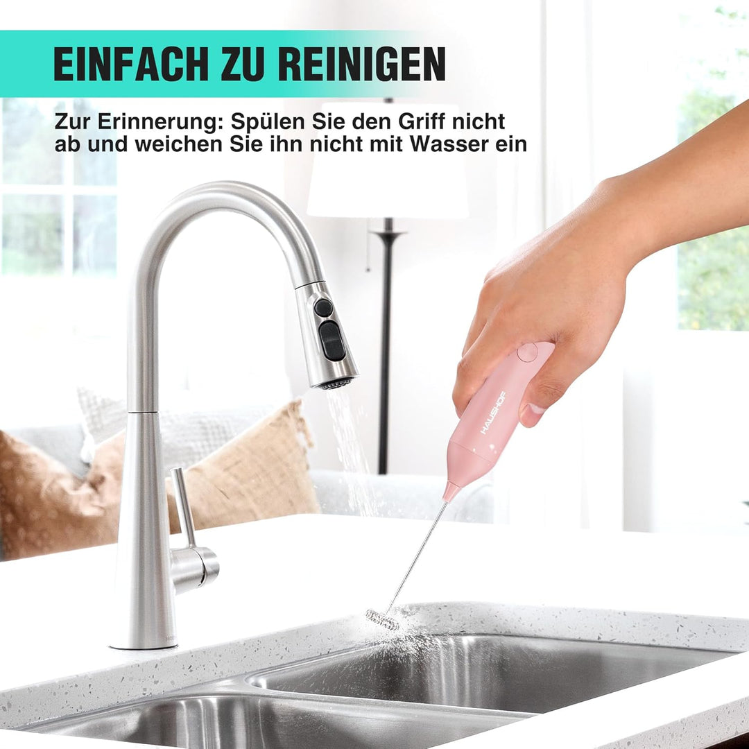 HAUSHOF Milchaufschäumer Stab, Wiederaufladbarer Hand-Milchschäumer, mit Schneebesen aus Edelstahl,