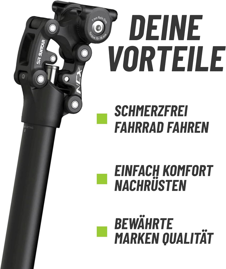 Suntour Federsattelstütze SP12/17-NCX Durchmesser 27,2mm/30,9mm/31,6mm, Länge 400mm,Gewicht 65-95kg,