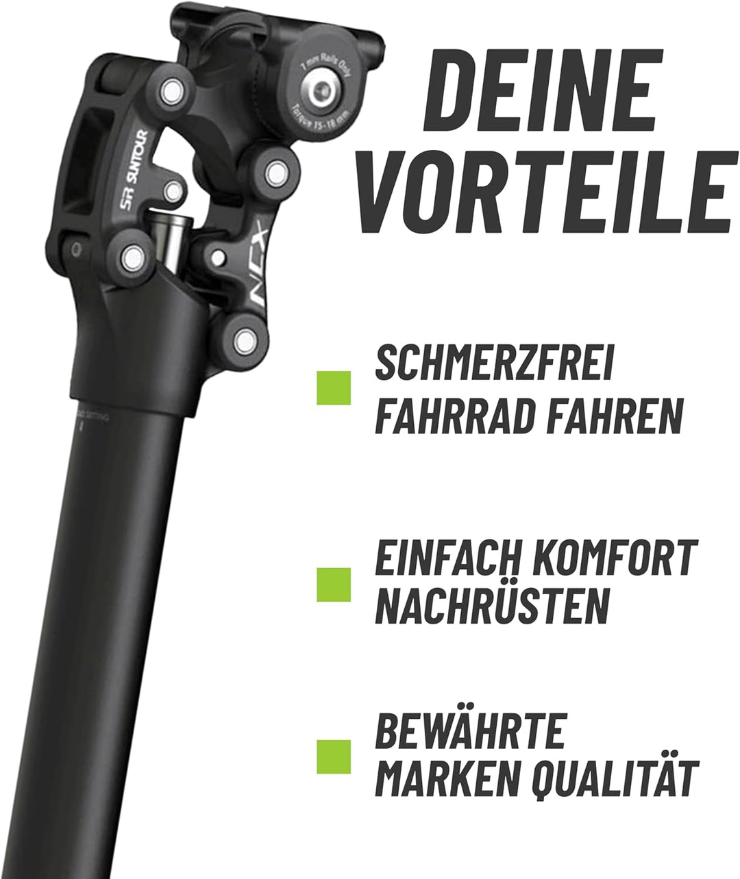Suntour Federsattelstütze SP25-NCX Durchmesser 30,9mm/31,6mm, Länge 350mm,Gewicht bis 70kg, 70-95kg