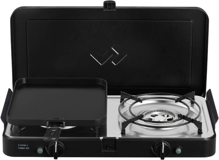 CADAC - 2 Cook 3 Turbo Deluxe und Camping-Kochbuch - Gas Tischgrill mit 2 Brennern und Rezeptbuch -