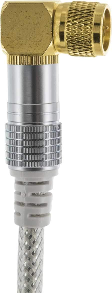 SCHWAIGER Premium SAT Anschlusskabel 110 dB, 5,0m, transparent, 90° F-Winkelstecker > F-Stecker, 4-f