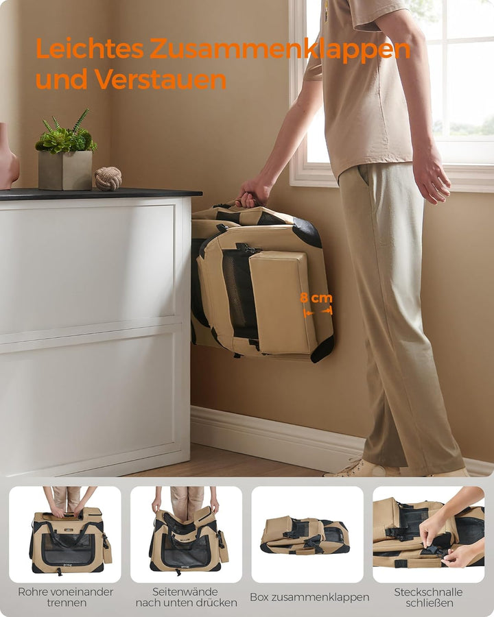 Feandrea Hundebox faltbar, Transportbox Hund, M, Hundetasche, Oxford-Gewebe, Netzstoff, atmungsaktiv