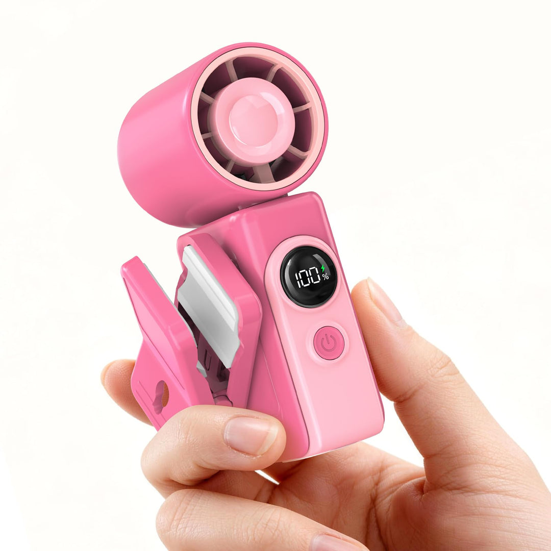 Mini Handventilator mit Clip, Kleiner Ventilator (Leuchtpink) | Tragbarer Ventilator mit Abnehmbarer