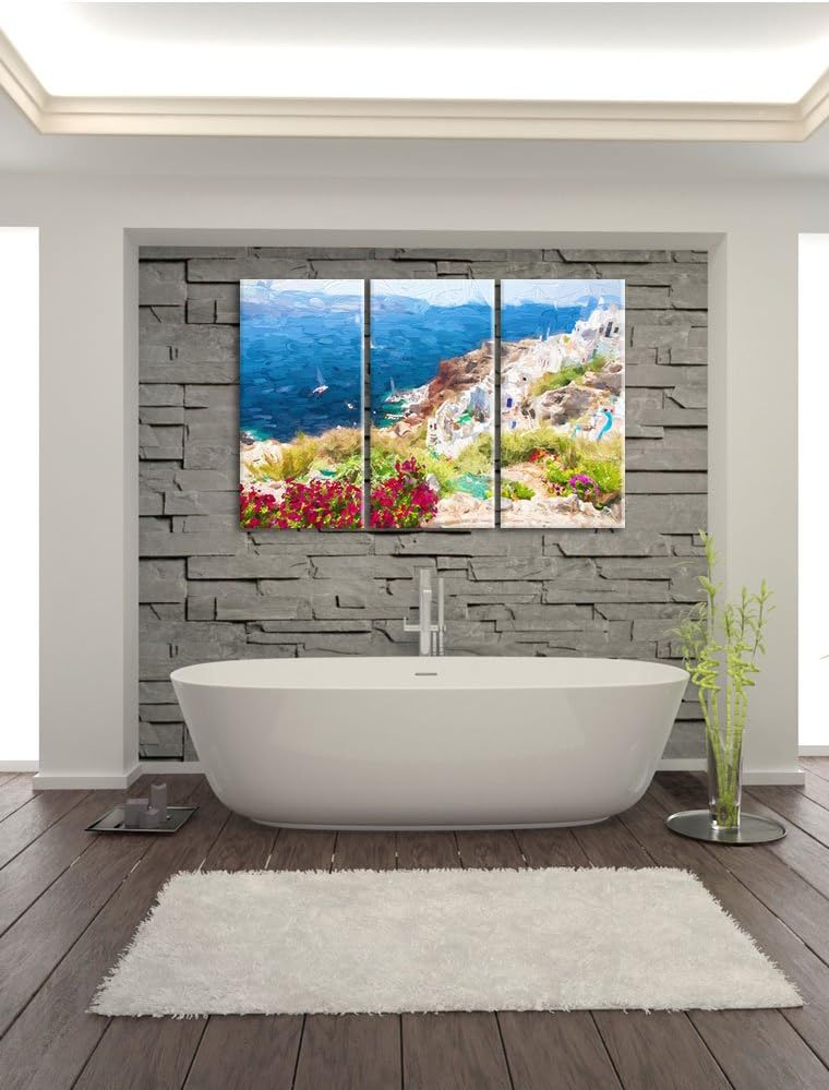 Pixxprint Griechische Küste als Leinwandbild/Grösse: 3 Teilig (120x80 cm) cm/Wandbild/Kunstdruck/fer