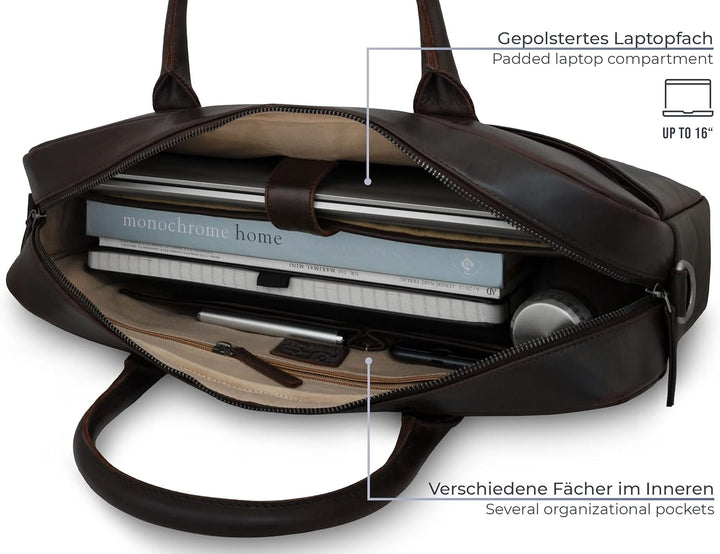 PURE Leather Studio Laptoptasche NAOS - Herren Aktentasche Leder für Notebooks bis 15,6 Zoll I Gross
