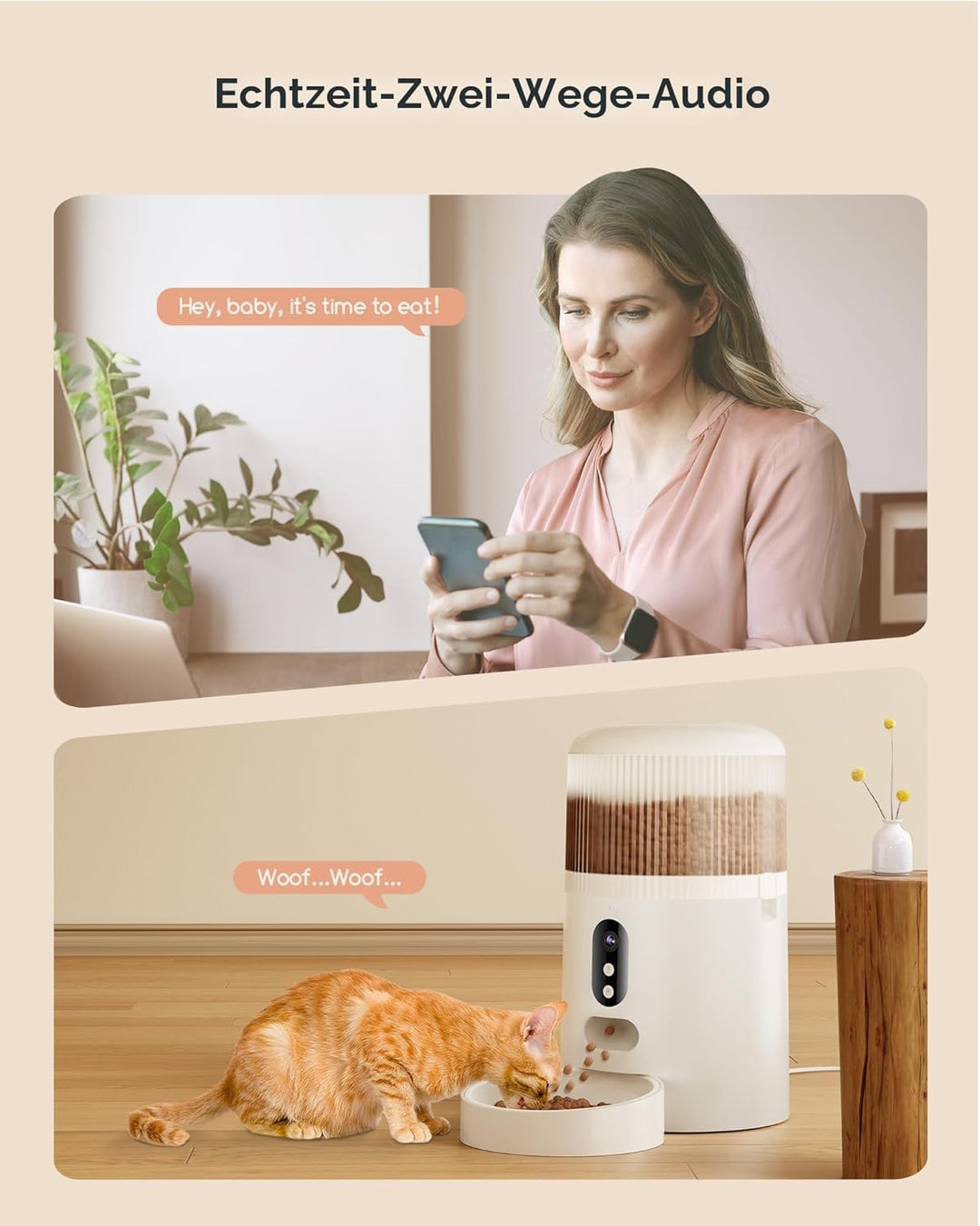 Faroro Futterautomat Katze WiFi, 3MP HD Video Katzenfutter Automat mit Nachtsicht, 4L Futterspender