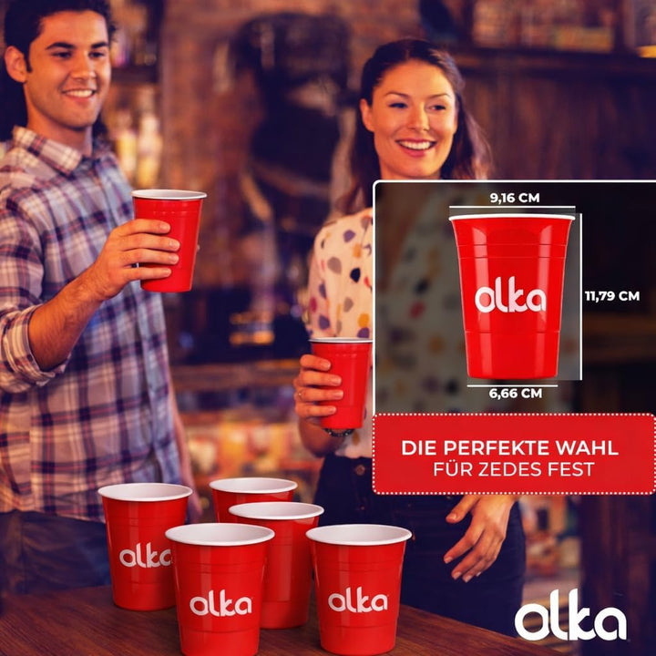 OLKA Hartplastik Partybecher in Premiumqualität | 20 Extra stabile und wiederverwendbare Redcups &amp; 3