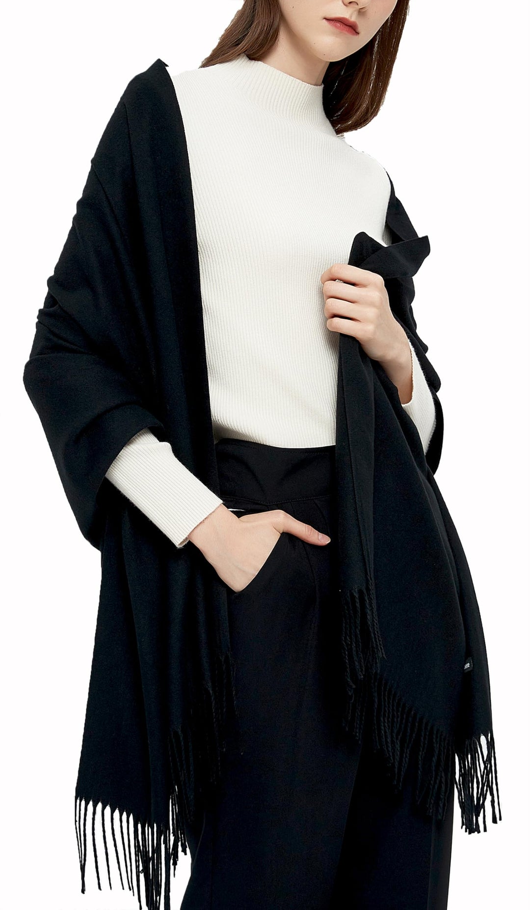 Pashmina Schals und Wraps Schals für Damen Hochzeit Party Winter Warme Lange Solid Color Schwarz, Sc