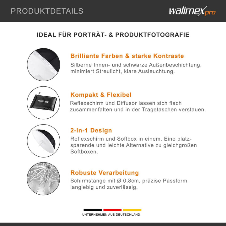 Walimex Reflexschirm Set (180 cm, inkl. Reflexschirm und Schirmsoftbox)