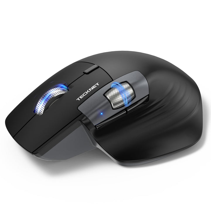 TECKNET Bluetooth Kabellose Maus, Turbo Scrollrad und Seitliches Mausrad Schwarz Mittel bis gross, S