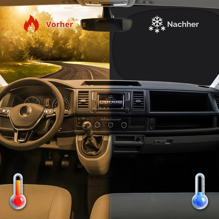 ZATOOTO Sonnenschutz für VW T5 T6 Frontscheibe &amp; Seitenfenster, Magnetisch | 3 Stück, Thermomatte VW