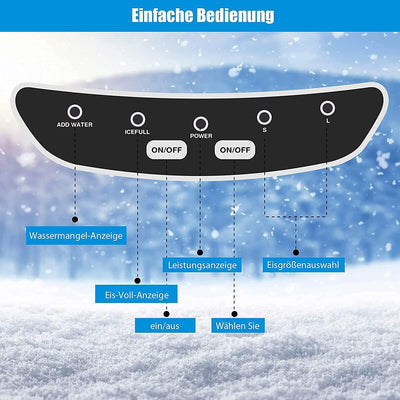 RELAX4LIFE Eiswürfelmaschine, Eismaschine mit Eiswürfelschaufel & Eiskorb, 2 Eiswürfelgrössen, 12 kg