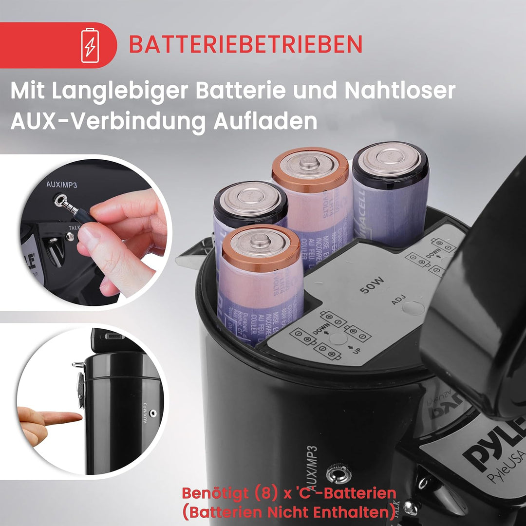 Pyle Megafon Profi Piezo Dynamische mit Aux-In für Digital Music iPod 50 Watt one Schwarz, one Schwa