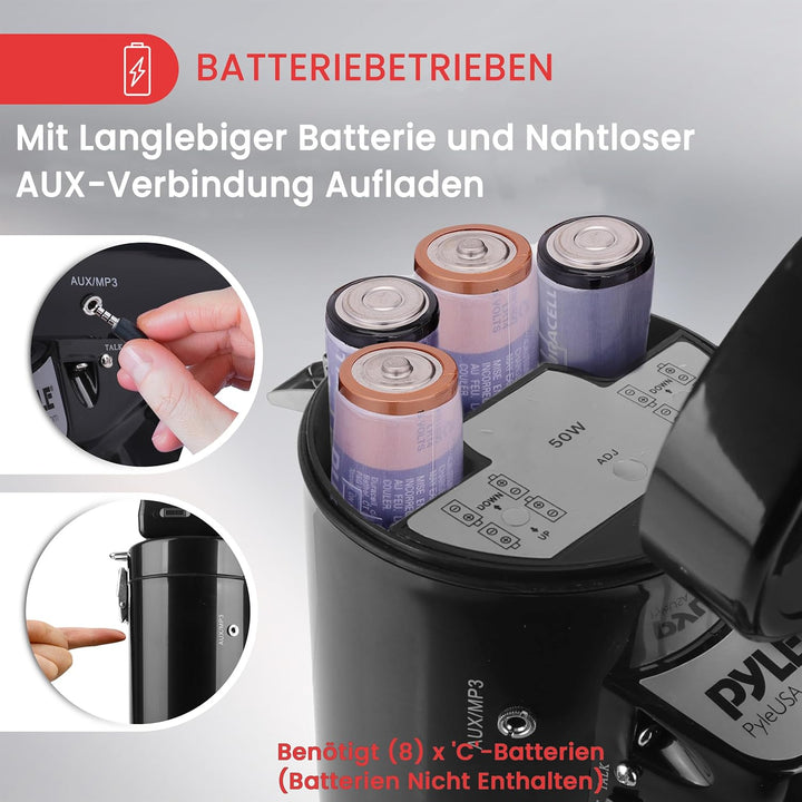 Pyle Megafon Profi Piezo Dynamische mit Aux-In für Digital Music iPod 50 Watt one Schwarz, one Schwa