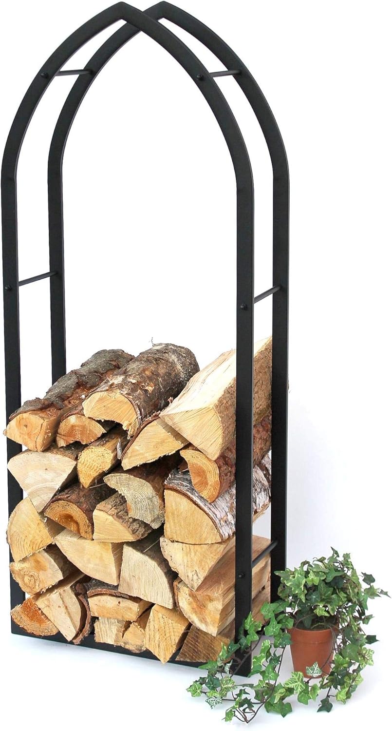 DanDiBo Kaminholzregal Innen Schwarz Metall Kaminholzständer MOS 123 cm Holzkorb Kaminholzhalter Feu