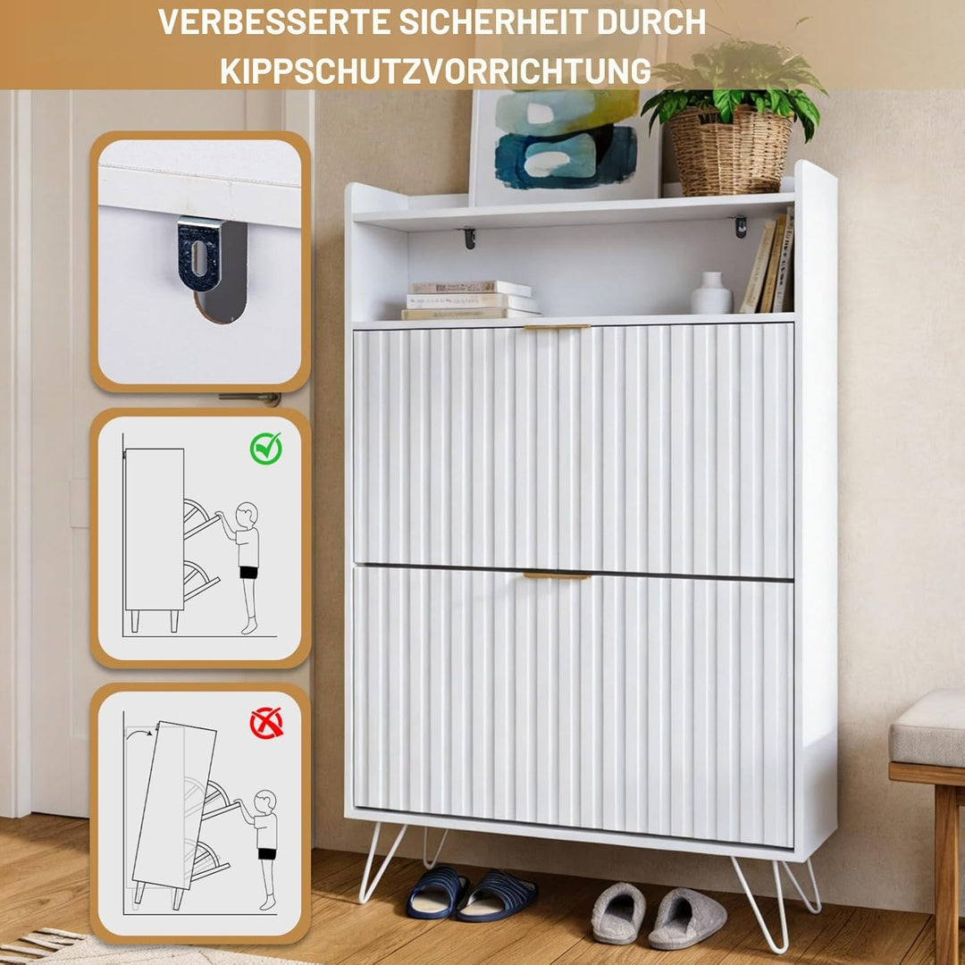 LEADZM Schuhschrank Schmal,Schuhkipper mit 2 Flip-Schubladen Schuhregal für den Eingang, Flur, Wohnz