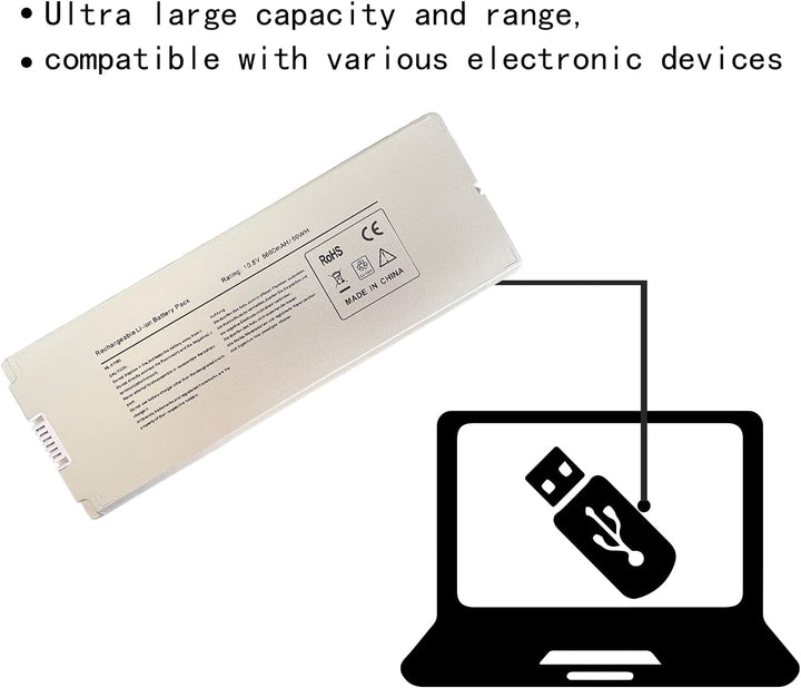 A1181 Laptop Batterie Ersatz für Apple 13" MacBook A1185 (Mid/Late 2006, Mid/Late 2007, Early/Late 2