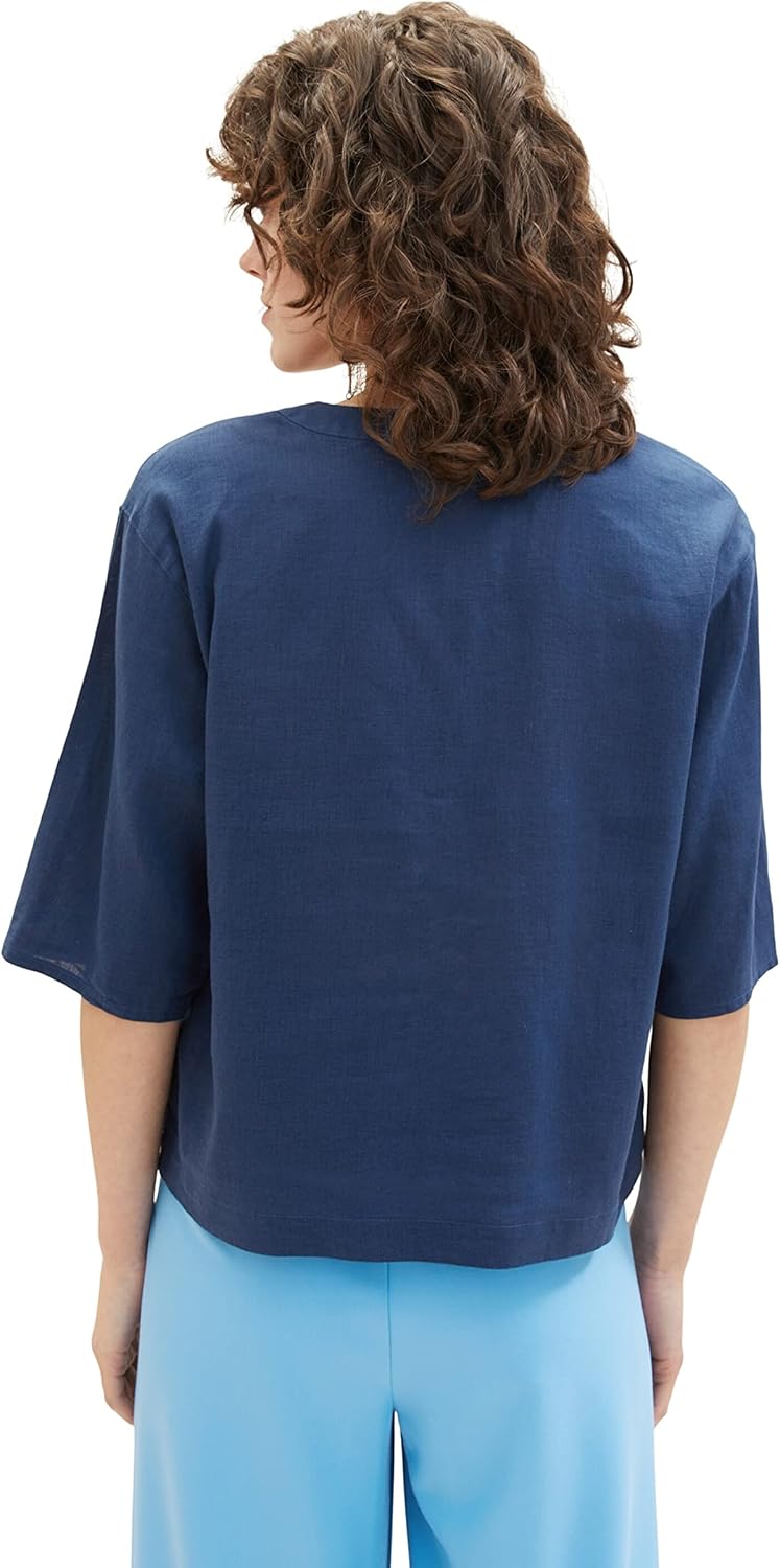 TOM TAILOR Damen Leinen Tunica Bluse 44 11758 - Midnight Sail, 44 11758 - Midnight Sail