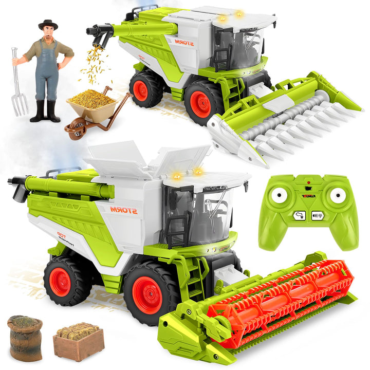 Charmofun Ferngesteuerter Mähdrescher, Mähdrescher Spielzeug Gross, RC Harvester Traktor mit Licht u