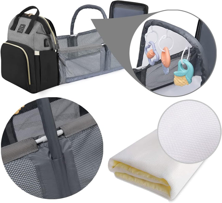 Wickelrucksack mit Babybett - Grosse Wickeltasche Rucksack mit Wickelauflage & Isoliertasche & Moski