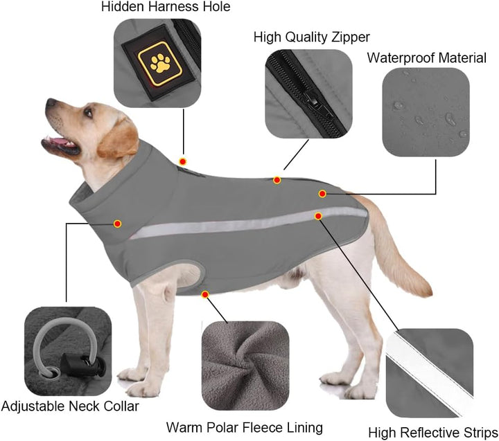 FEimaX Hundemantel Hundejacke wasserdichte Reflektierende Wintermantel mit Fleece Gefüttert Hund Wel