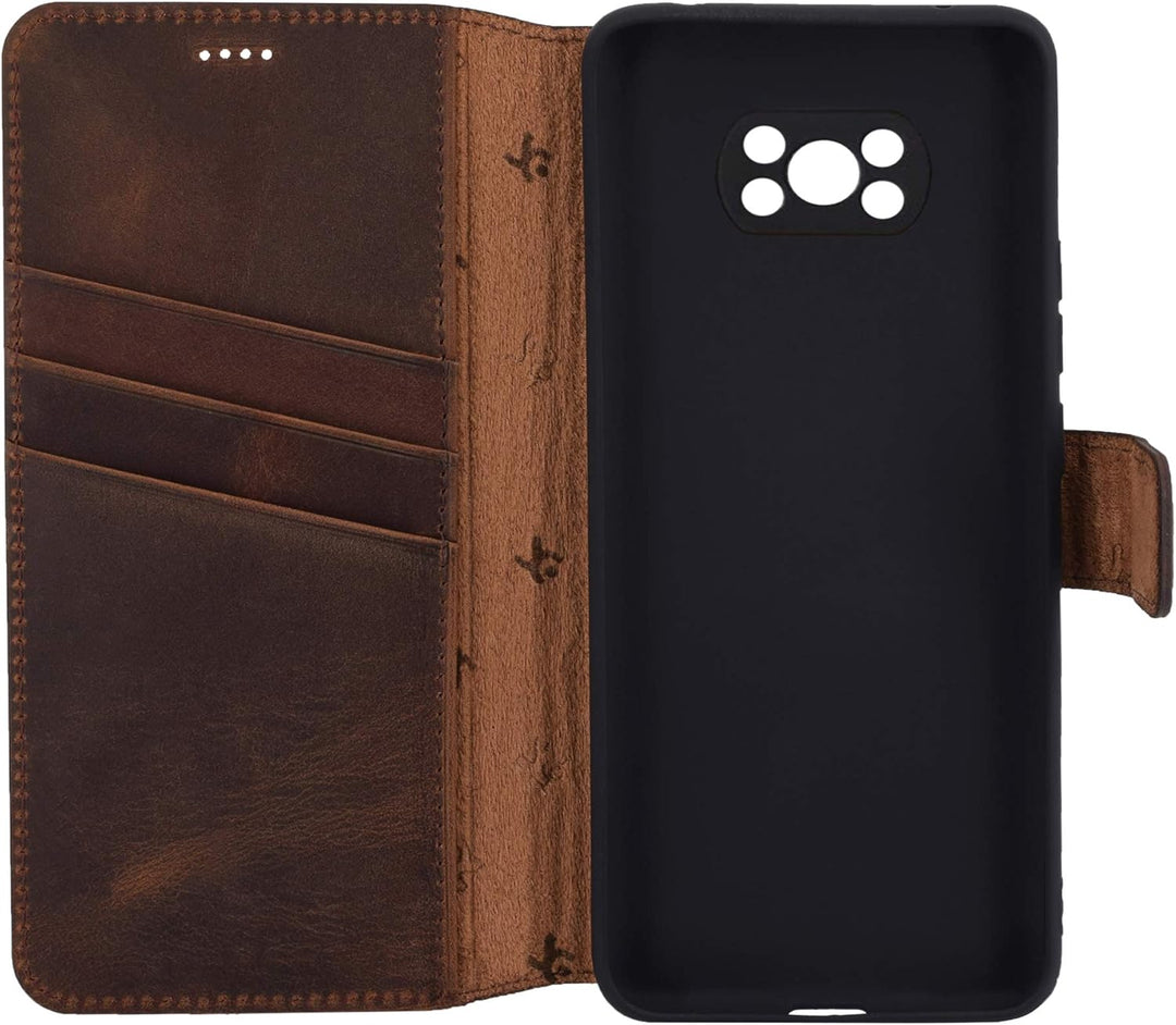 Suncase Book-Style Hülle kompatibel mit Xiaomi Poco X3 NFC Leder Tasche (Slim-Fit) Lederhülle Handyt
