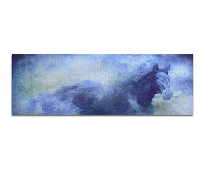 Paul Sinus Art Panoramabild auf Leinwand und Keilrahmen 150x50cm Gemälde Wasserfarben Pferd Nebel