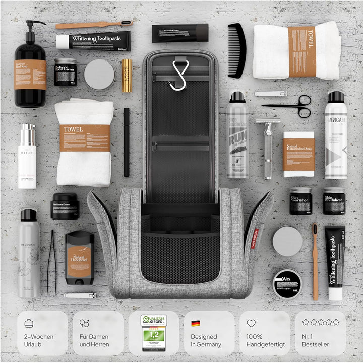 Kulturbeutel XXL [9 Liter Stauraum, Design 2025] - Kulturtasche, Kosmetiktasche Gross zum Aufhängen,