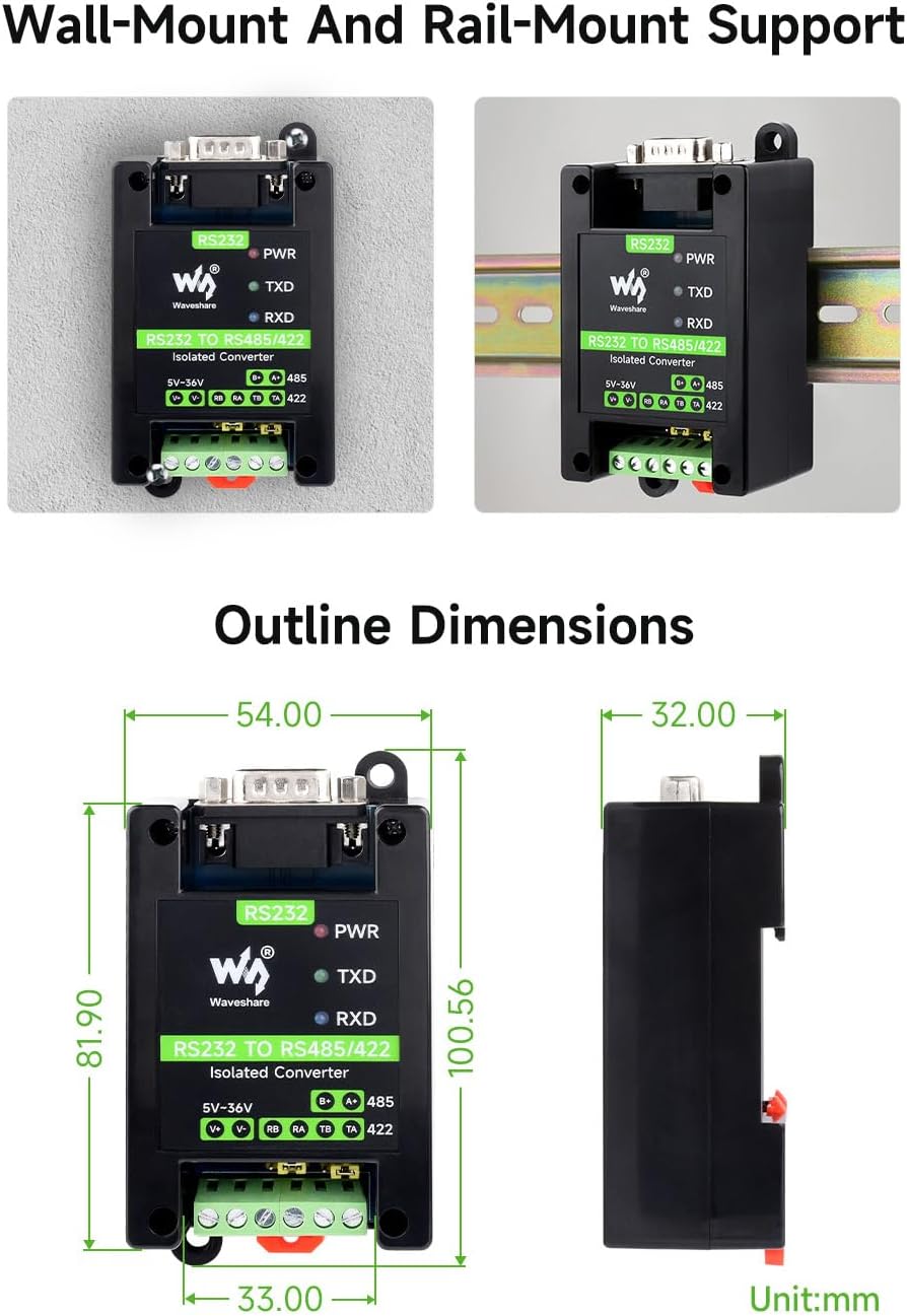 Waveshare RS232 To RS485/422 Active Digital Isolated Converter Onboard Original SP3232EEN&SP485EEN C