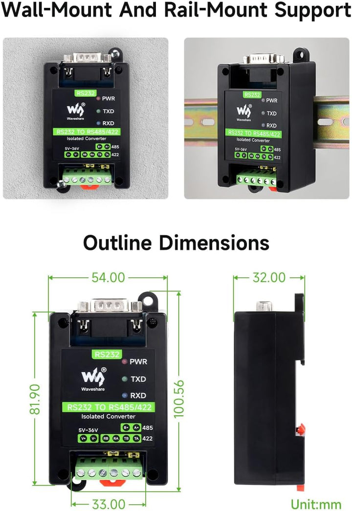 Waveshare RS232 To RS485/422 Active Digital Isolated Converter Onboard Original SP3232EEN&SP485EEN C