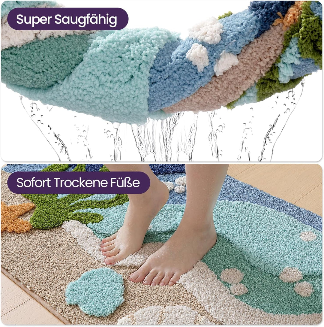 DEXI Ovale Badezimmerteppich 54 x 86 cm, Badematte rutschfest Absorbierende mit Seestern-Strand Must