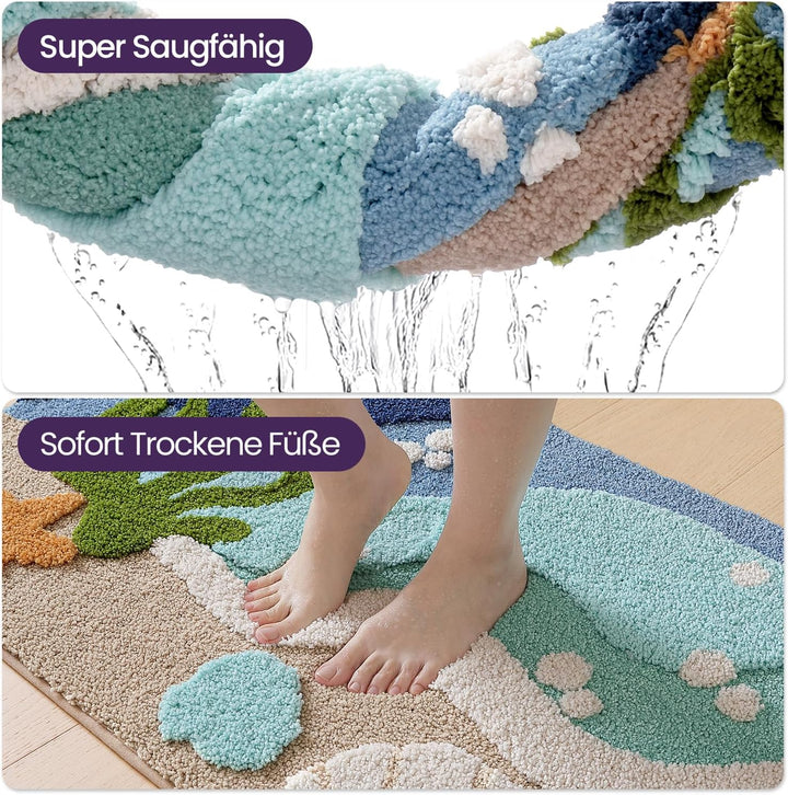 DEXI Ovale Badezimmerteppich 54 x 86 cm, Badematte rutschfest Absorbierende mit Seestern-Strand Must