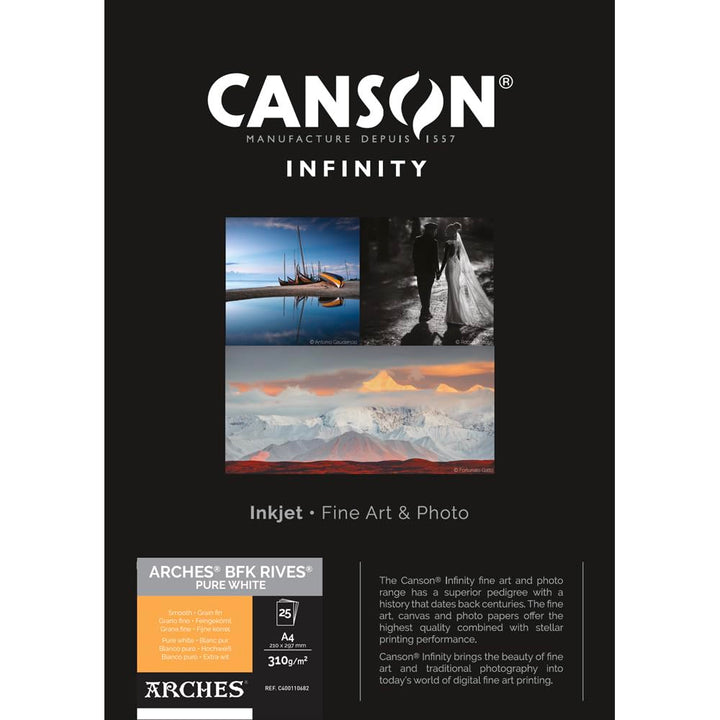 Canson Infinity BFK Rives 100% Textur, 310 g, Box A4, 25 Stück, reinweiss
