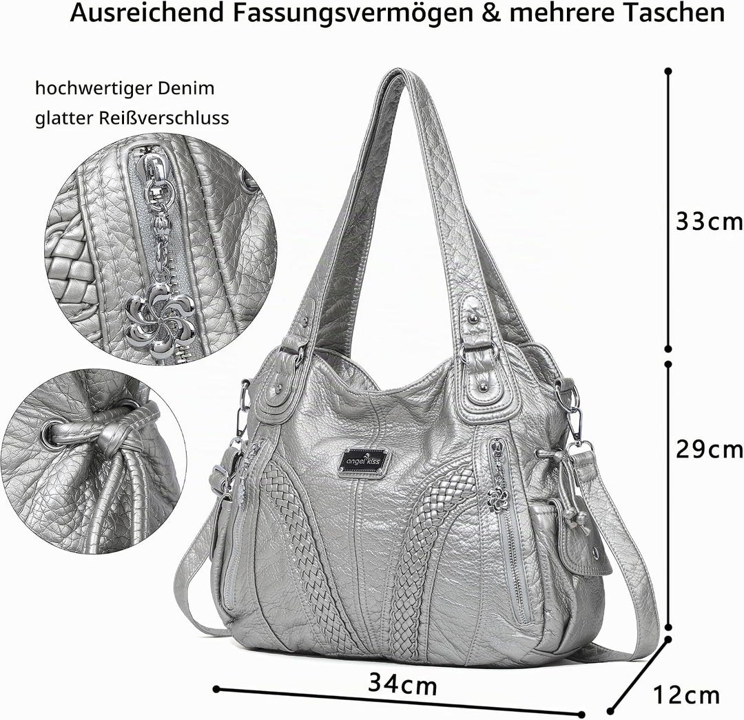 Angel Kiss Damen Handbag with Strap Tote-Hobo-Crossbody, 1 - Silbergrau