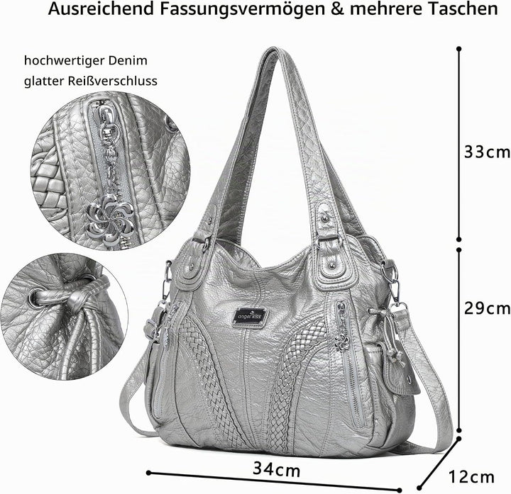 Angel Kiss Damen Handbag with Strap Tote-Hobo-Crossbody, 1 - Silbergrau
