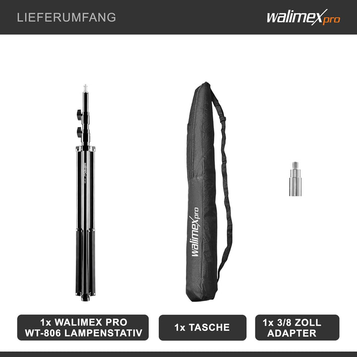 Walimex pro Lampenstativ WT-806 mit Federdämpfung I Höhe max. 256cm I stabiles Lichtstativ belastbar