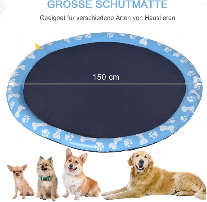PawHut 150 cm Splash Sprinkler Pad für Hunde Spritz Wasserspiel Matte Wassersprinkler Anti-Rutsch Ou