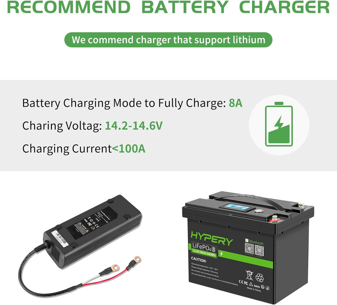 Smart LiFePO4 Akku, 12V 50AH Lithium Batterie mit Bluetooth zur Überwachung der Batterie SOC Daten,