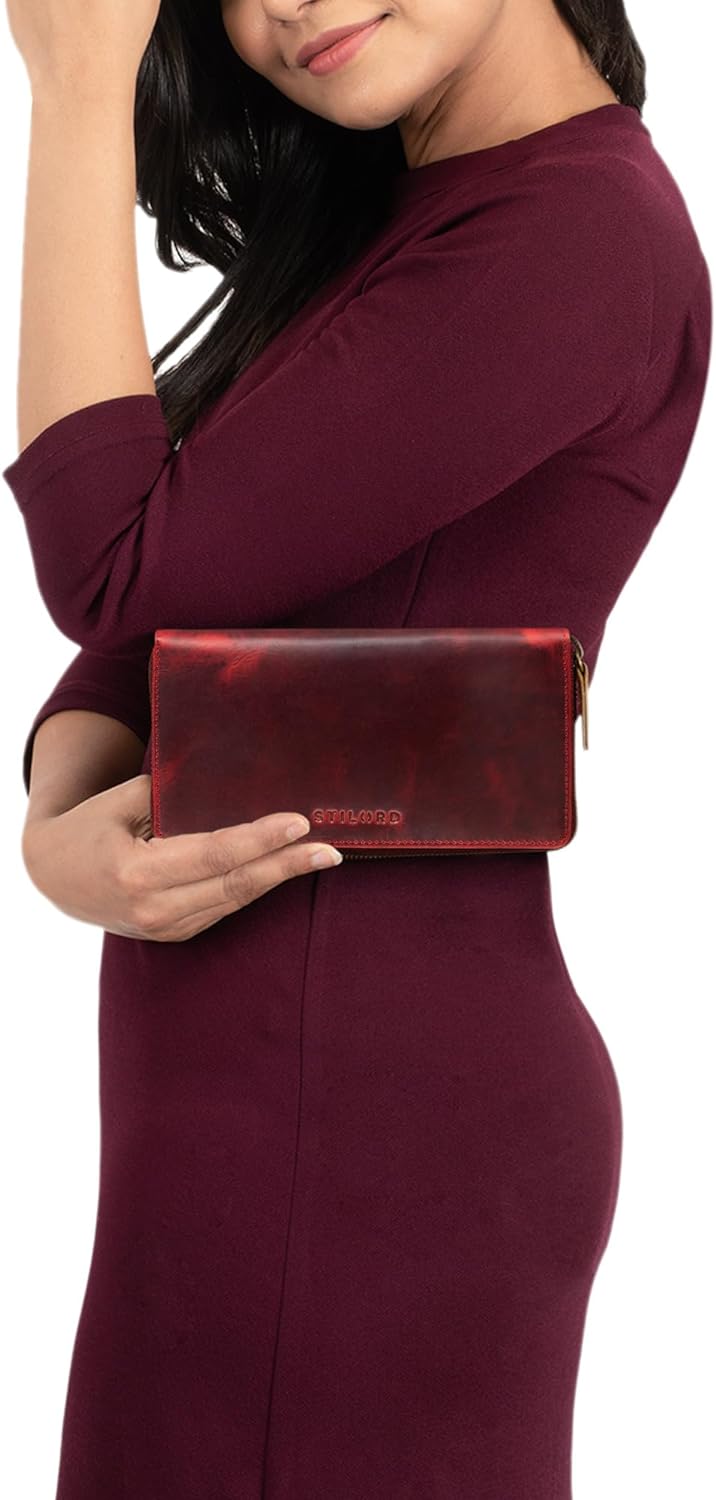 STILORD 'Emilia' Damen Portemonnaie RFID Schutz Elegante Klassische Geldbörse gross aus echtem Rinds
