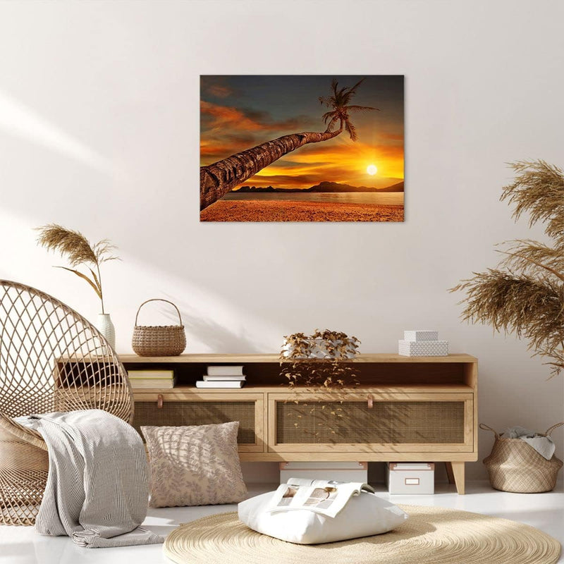 ARTTOR Bilder auf Leinwand Palme Landschaft Sonne Leinwandbild 70x50cm Wandbilder Dekoration Wohnzim