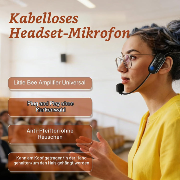 BORDEAG Wireless Mikrofon Headset, 2.4G Kabelloses Mikrofon Headset, Funkmikrofon Headset, Kopfbügel