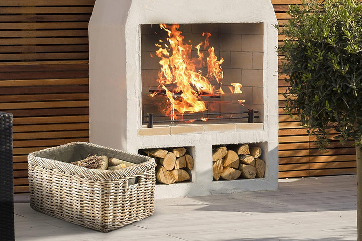 Kobolo Kaminholzkorb Holztrage für Kaminholz - Rattan Kubu grau - Textileinsatz, Grau
