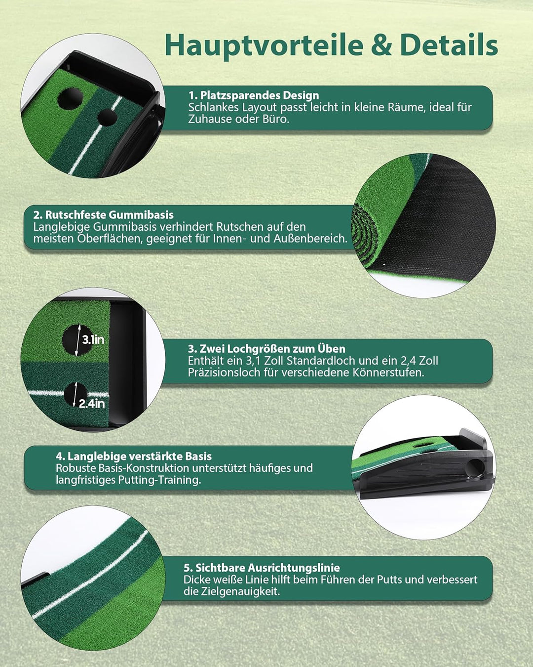 Signstek Golf Putting Matte mit automatischer Ballrückgabe Schwarz - Ohne Bälle, Selbstmontage, Schw