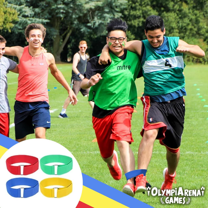 OlympiArena® Kirmes Spiele Kinder | Sackhüpfen, Eierlaufen, 3-Bein-Rennen | 12 Medaillen inklusive |