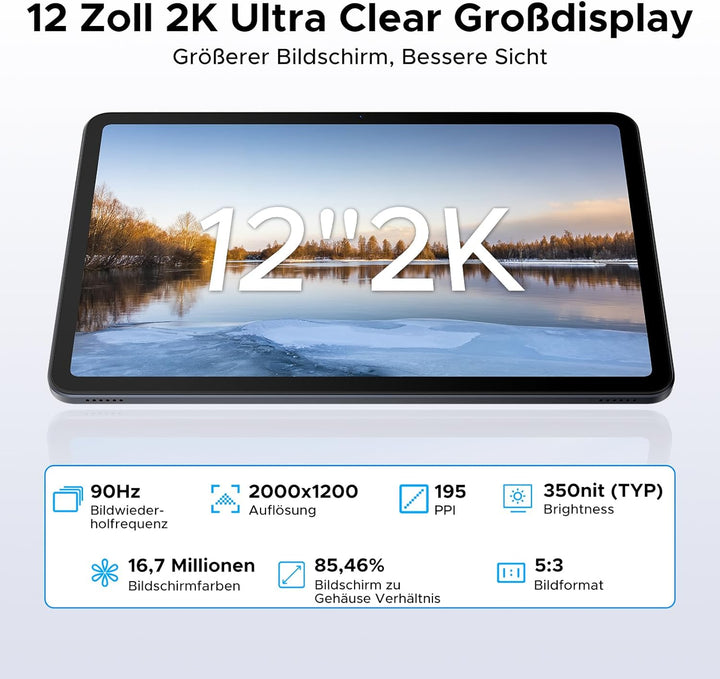 DOOGEE U12 Android 16 Tablet 12 Zoll, 9000mAh, 90Hz Display, Gemini AI, UNISOC T7255 Octa Core Table