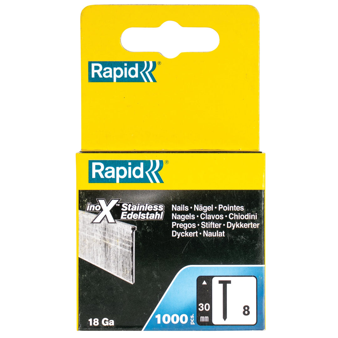 Rapid Nägel Typ 8, 30 mm, 18 Ga Stauchkopfnägel aus verzinktem Stahl, 1000 Stück, für Holzverbindung