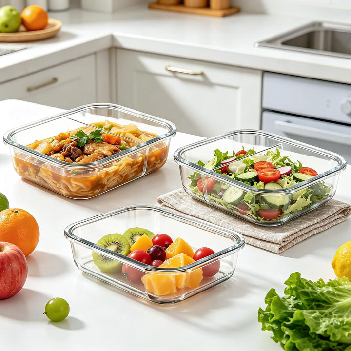 5 Stück Glasbehälter mit Deckel, 1040ml Meal Prep Boxen Glas, Glas Auflaufform für Airfryer Mikrowel