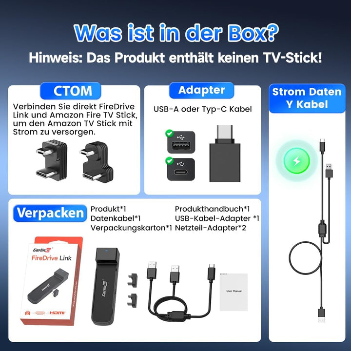 Carlinkit Fire DriveLink HDMI Adapter - konvertiert kabelgebundenes CarPlay für Fire TV Stick Stream