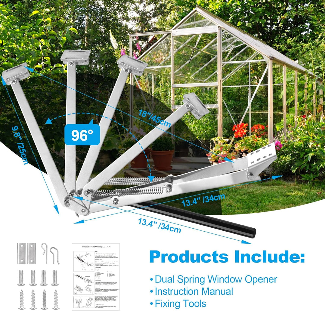 Automatischer Fensteröffner für Gewächshaus, Fensterheber Gewächshaus Doppelfeder, Hubkraft 15 kg, A