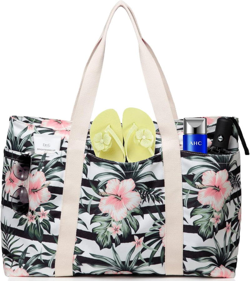 Makukke Grosse Strandtasche mit Reissverschluss, Shopper Damen Schultertasche Canvas Beach Bag für T